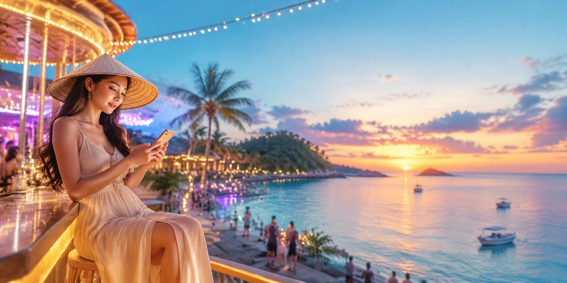Người dùng đội nón lá tại Phú Quốc đăng nhập casino trực tuyến trên điện thoại